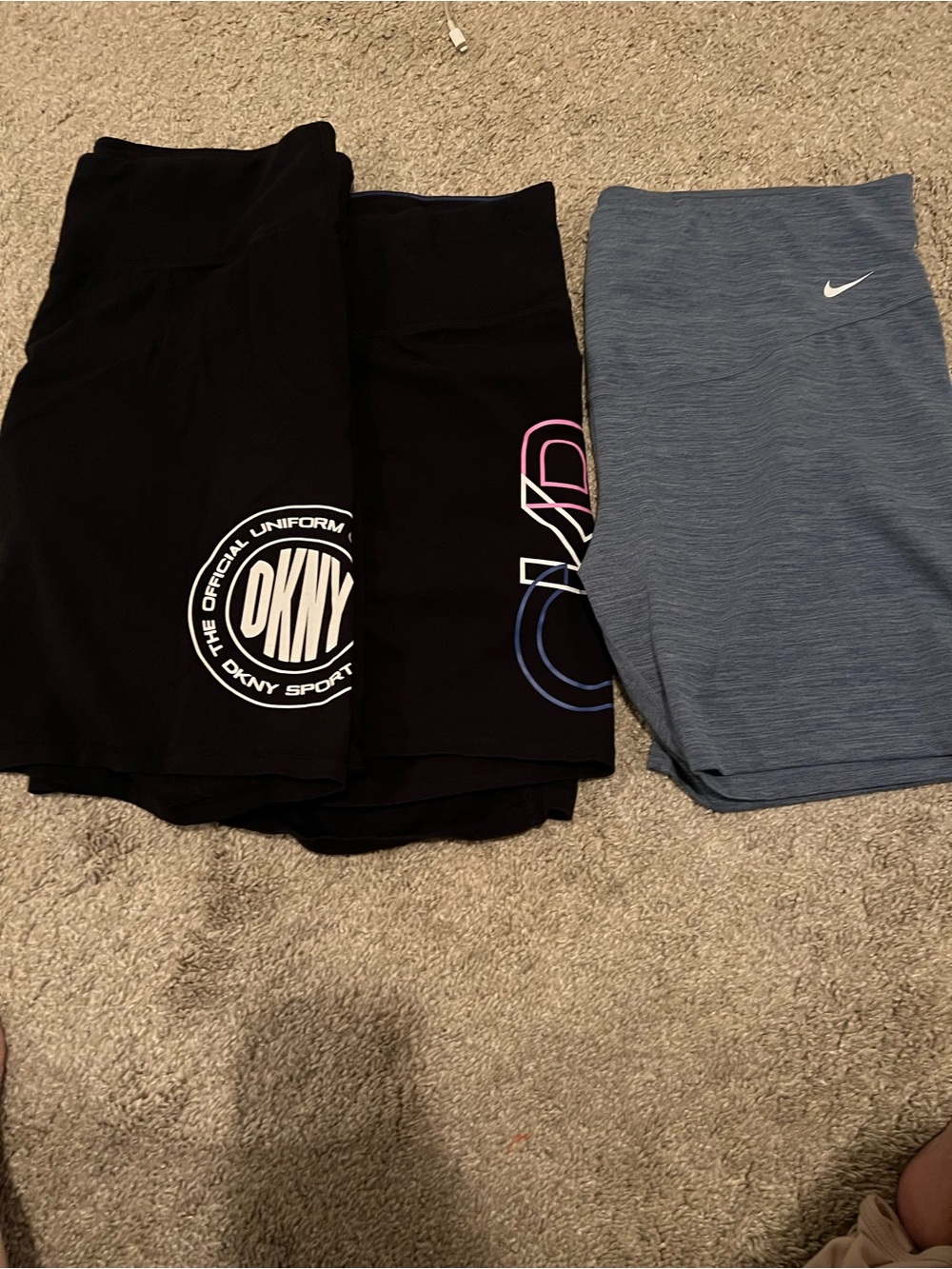 Nike Blue Bike Shorts with Black DKNY-Print Pair